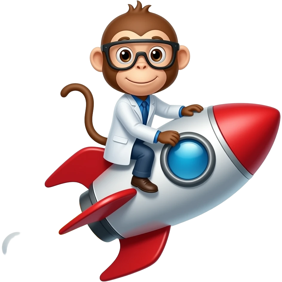 мавпа науковець летить на атомній ракеті, ледь не вилітаючи з неї emoji