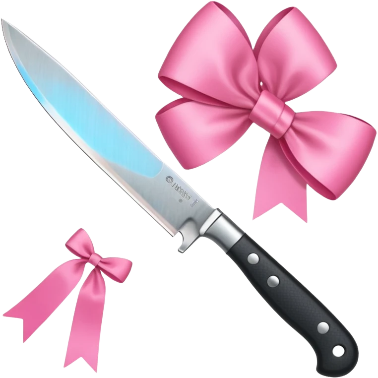 Only one object: a kitchen knife. A pink ribbon bow is tied directly on the knife handle. No other items. No decorations. Minimal emoji style. White background. Flat vector. emoji