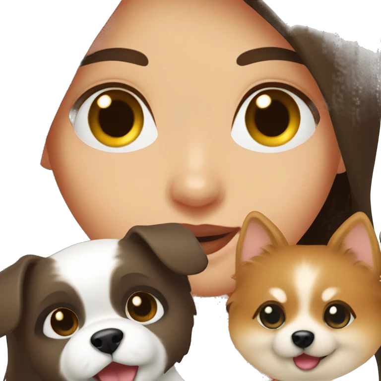 Brunette girl with Blue eyes holding a  pomeranian  emoji