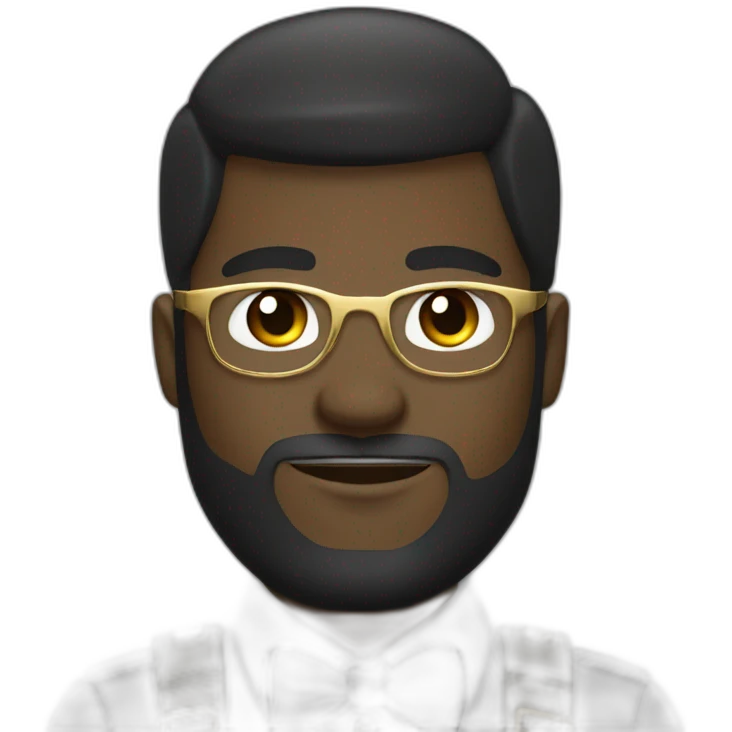 black soldier with beard, part in hair, white collared shirt, bow tie, gold glasses, bulletproof vest  emoji