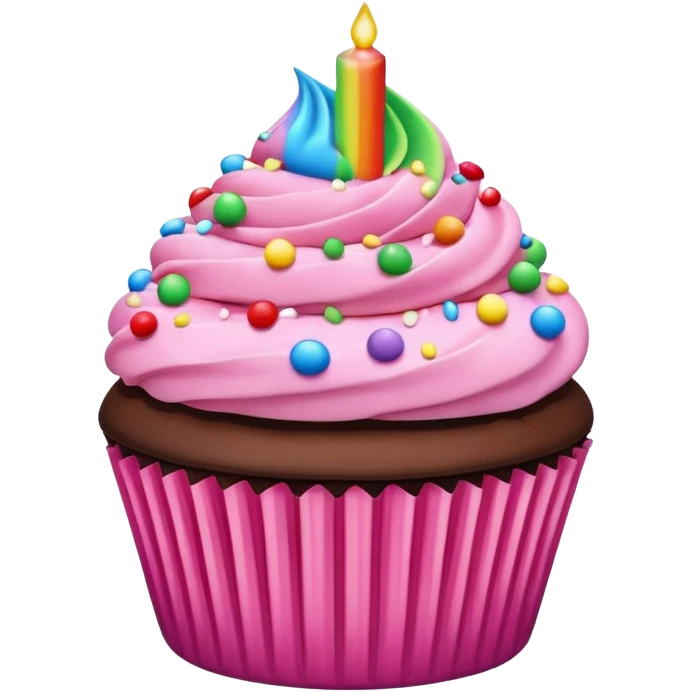 cupcake emoji with pink cake, chocolate icing, and rainbow sprinkles emoji