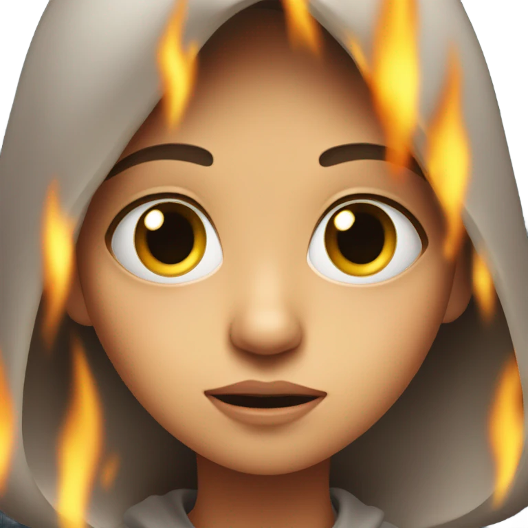 Girl nervous and surrounded by flames emoji
