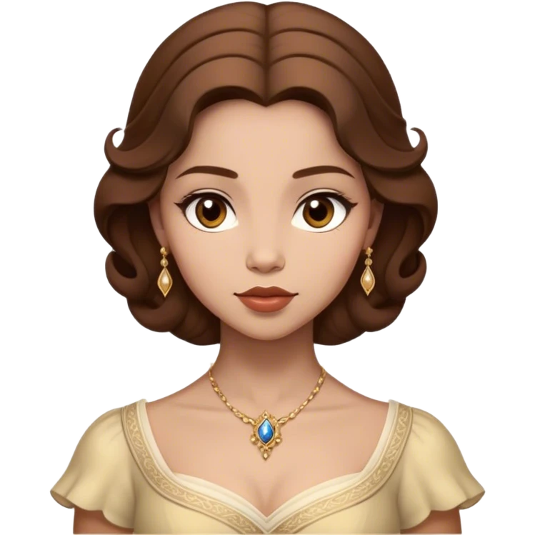 Cinematic Realistic Belle Portrait, depicted with lifelike skin texture, soft natural lighting, and intricately detailed brown hair styled elegantly. Her deep, expressive eyes exude warmth and intelligence, complemented by a serene and graceful expression. She is dressed in her classic attire, with rich fabric textures and delicate folds that catch the light beautifully. The portrait features a soft, enchanting glow with a natural, radiant finish, capturing the essence of timeless beauty in a realistic and painterly style, evoking a sense of depth and authenticity. emoji
