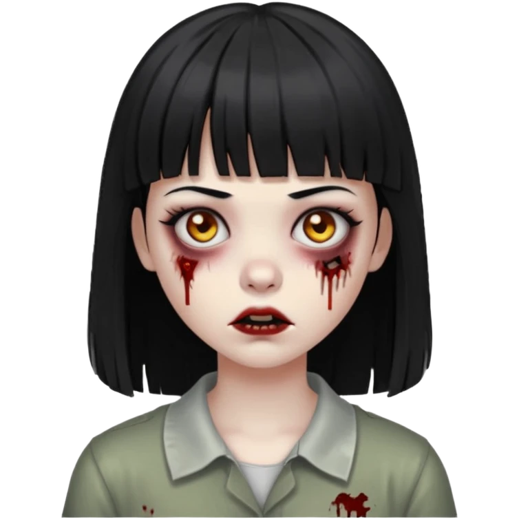 Faça uma menina de cabelo liso preto com franja zumbi emoji