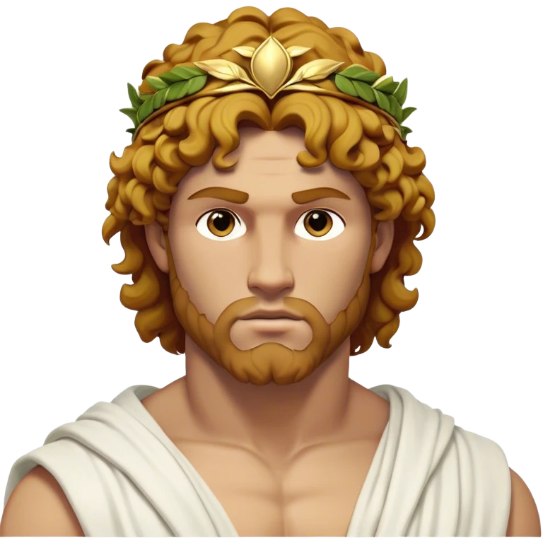 Cinematic Realistic Hercules Portrait, depicted as a classical Greek hero merging the fierce masculinity of Hercules with the refined face of Michelangelo's David. His light tan, chiseled skin glows with timeless strength, and his thick, curly, golden brown hair cascades in natural, sculpted curls reminiscent of a warrior’s mane. Draped in a flowing white robe with delicate golden accents and crowned with a traditional Greek laurel wreath, his intense, determined eyes exude noble might, all rendered under dynamic natural lighting with a mythic, radiant glow. emoji