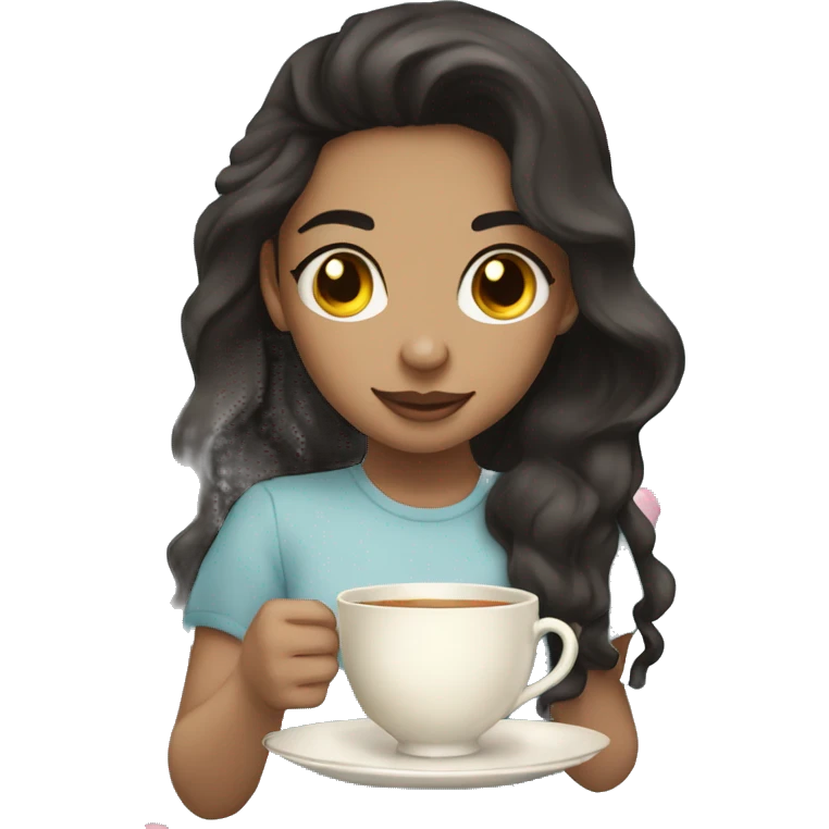 Two light skin dark hair girls tea time  emoji