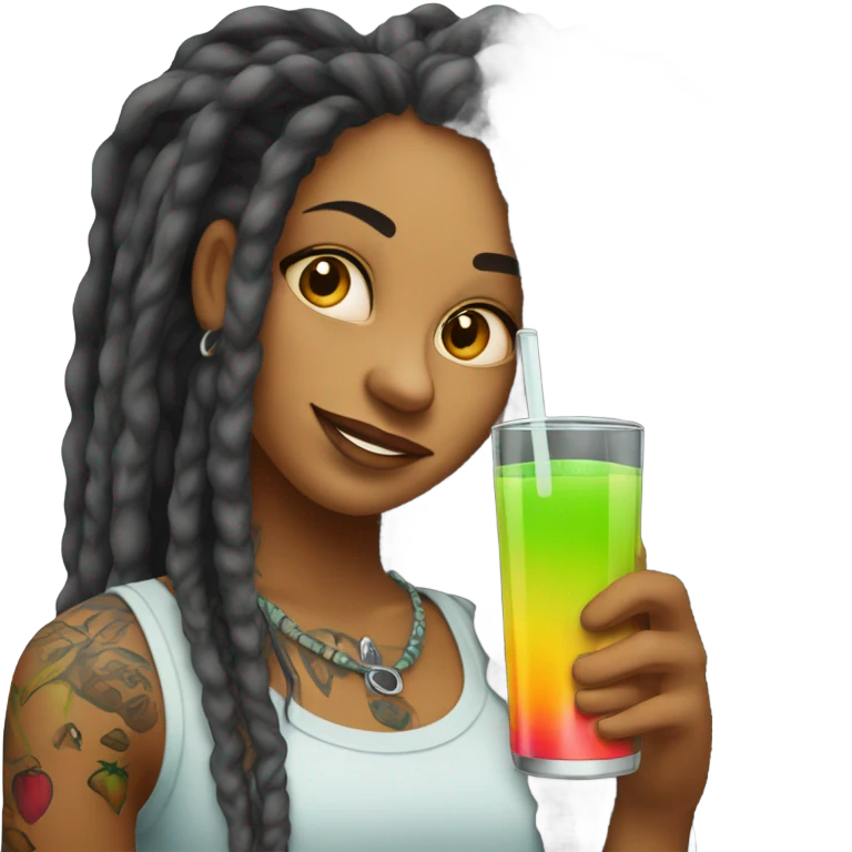 tattooed beauty with dreadlocks fruit juice emoji