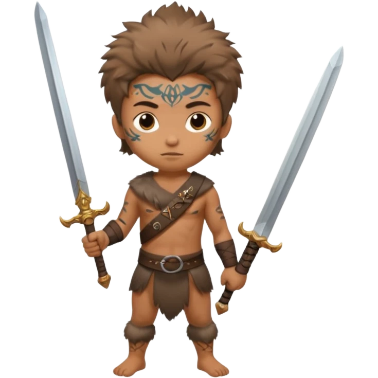 tattoed warrior ancient kid holding sword with fur emoji