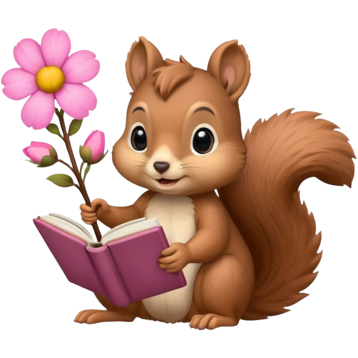 Squirrel reading book + flower emoji