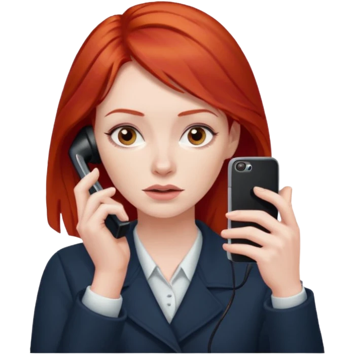 woman with red hair, sighing, phone to ear emoji