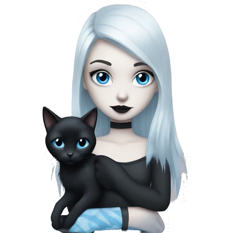 goth girl with blue eyes and black cat emoji