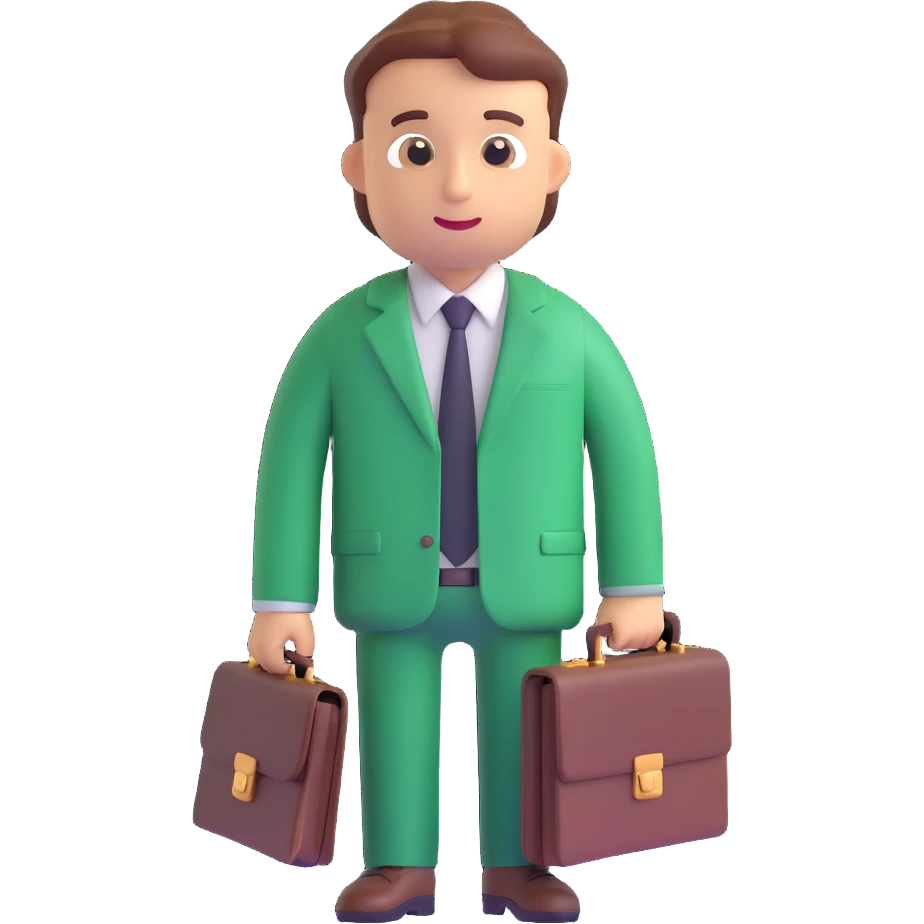 green manager emoji, with briefcase, confident posture, elegant emoji