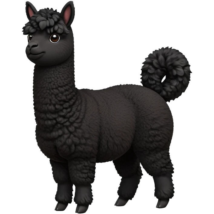 cinematic-[black alpaca]-realistic-full-body-standing-emoji,-tail-flicking-lazily,-head-tilted-dramatically,-curly-[black]-fur,-simplified-yet-realistic-focused-features,-highly-detailed,-glowing-with-an-almost-sarcastic-glow emoji