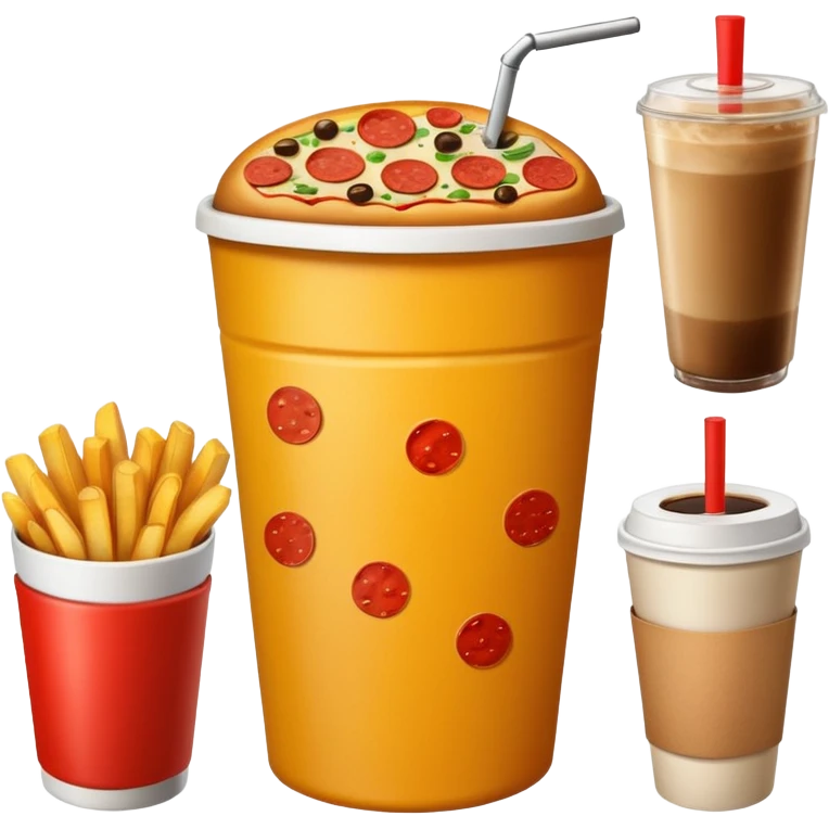 ganarate a emogi a bucket of food with pizza buerger coffee add fries cold coffe to emoji
