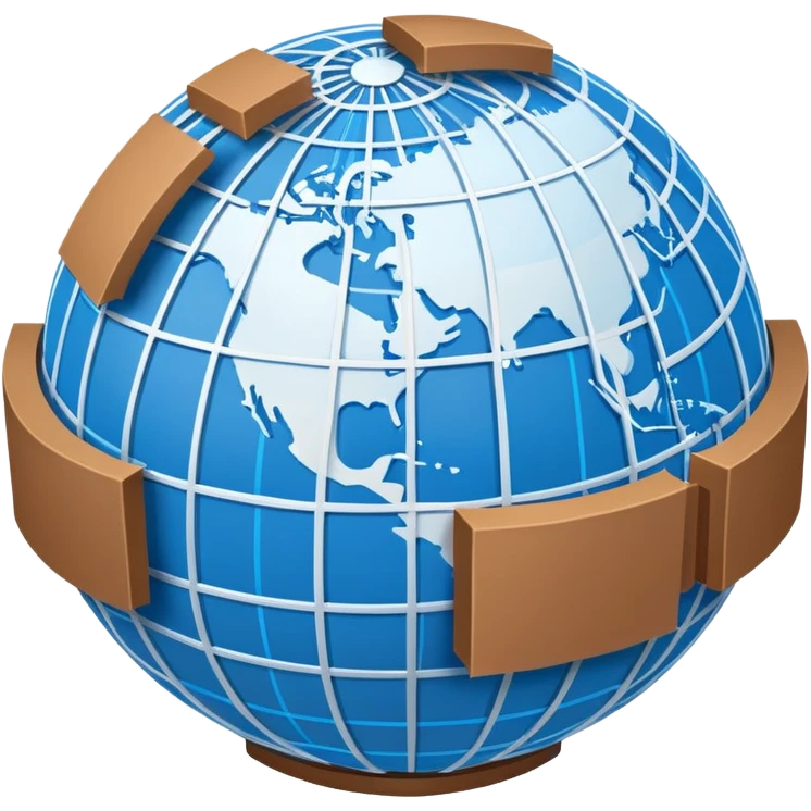 network globe with blue lines and brown boxes at intersections emoji