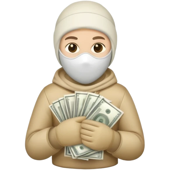 Ski mask holding money bag with black skin color white emoji