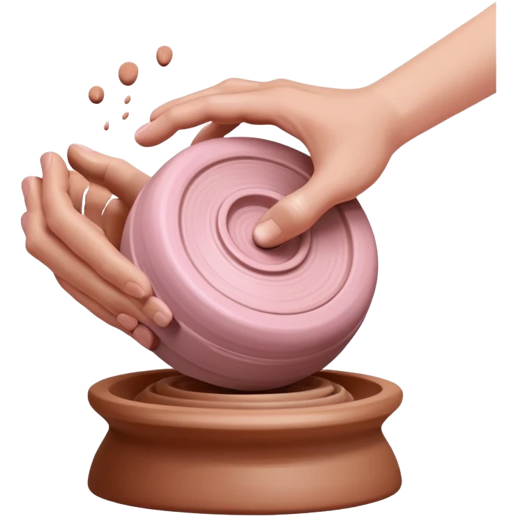 one hand throwing a pink ball of clay onto a completely empty pottery wheel with no pottery or other clay on it emoji