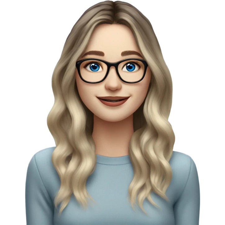Shoulder length Balayage pale model lady with glasses and blue eyes happy  emoji