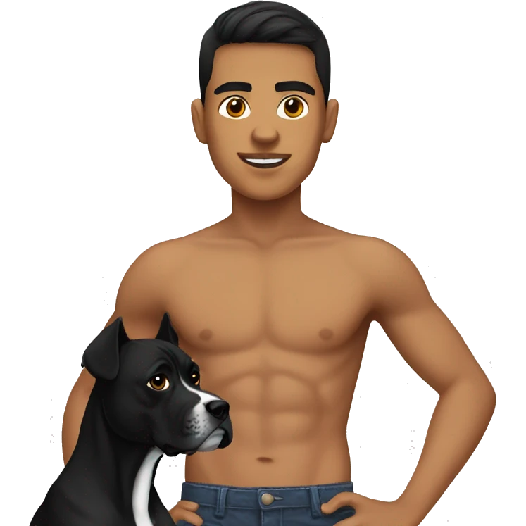 Mexican boy with black boxer dog  emoji