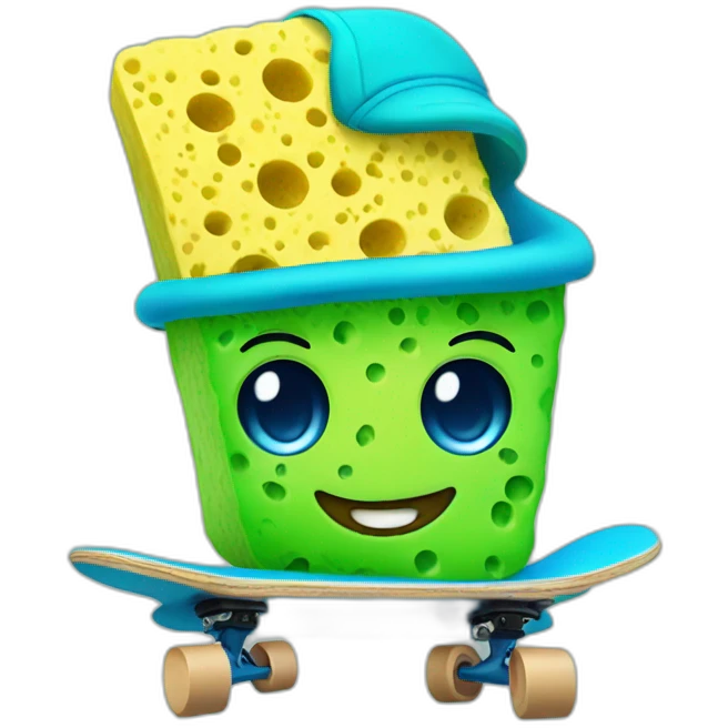 Sponge with blue hat on green skateboard emoji