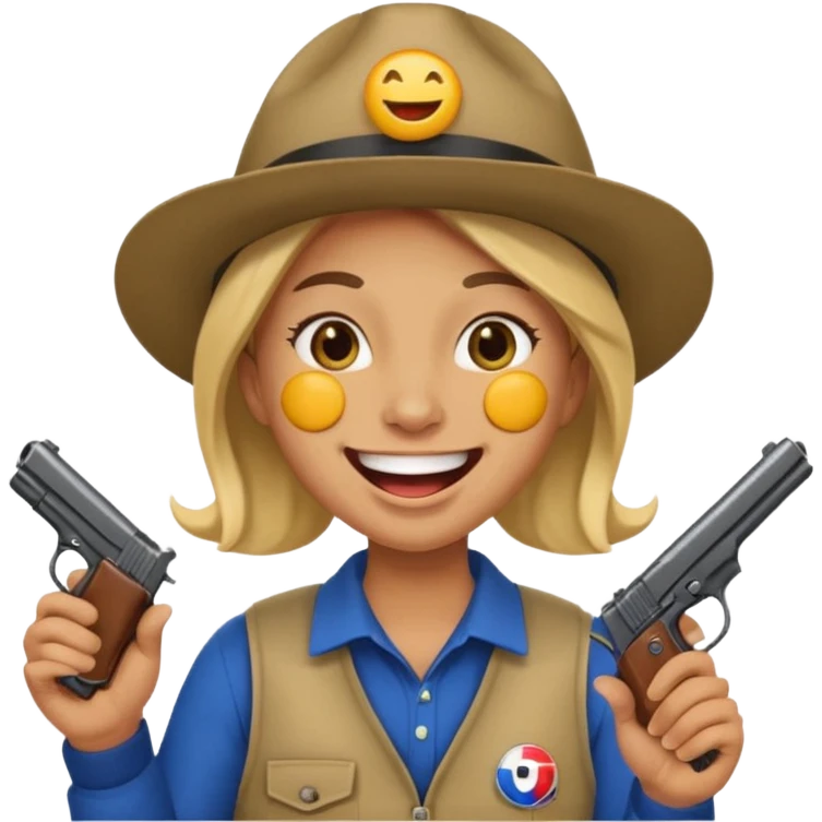 Emoji de risa pero con gorro del equipo colo colo y una pistola en la mano emoji