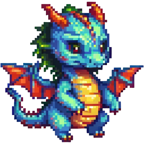 dancing dragon pixel art style chibi proportions emoji