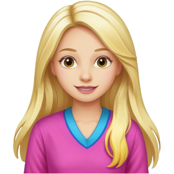 Illustrate Enid Sinclair with long blonde hair streaked with pink, colorful clothes & bright cheerful expression. emoji