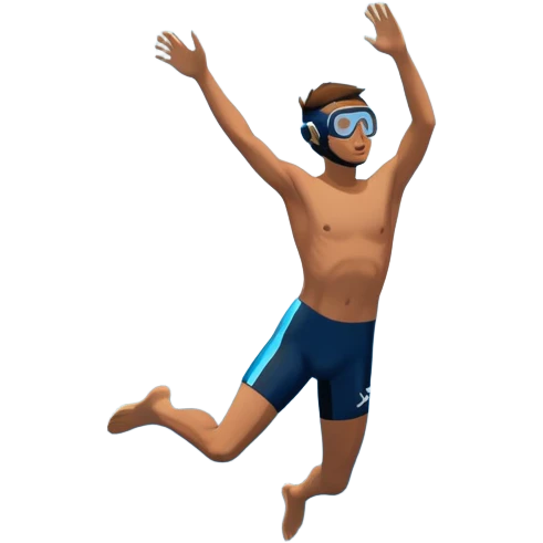 A diver mid-air, diving from a rocky cliff into the sparkling blue ocean below. The background shows a dramatic cliffside and clear sky, capturing the daring and exhilarating nature of cliff diving, with the water below ready to embrace the plunge. emoji