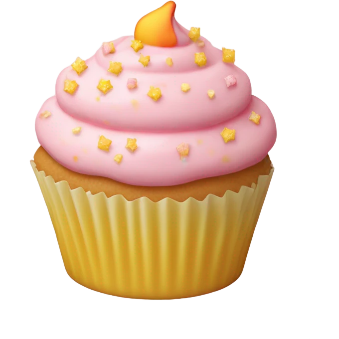 realistic cupcake with light pink frosting and light yellow cupcake wrapper and peach sprinkles and yellow sugar sprinkles… no fruit on top of cupcake emoji