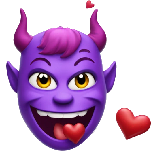 Purple devil with halo blowing kisses with hearts emoji