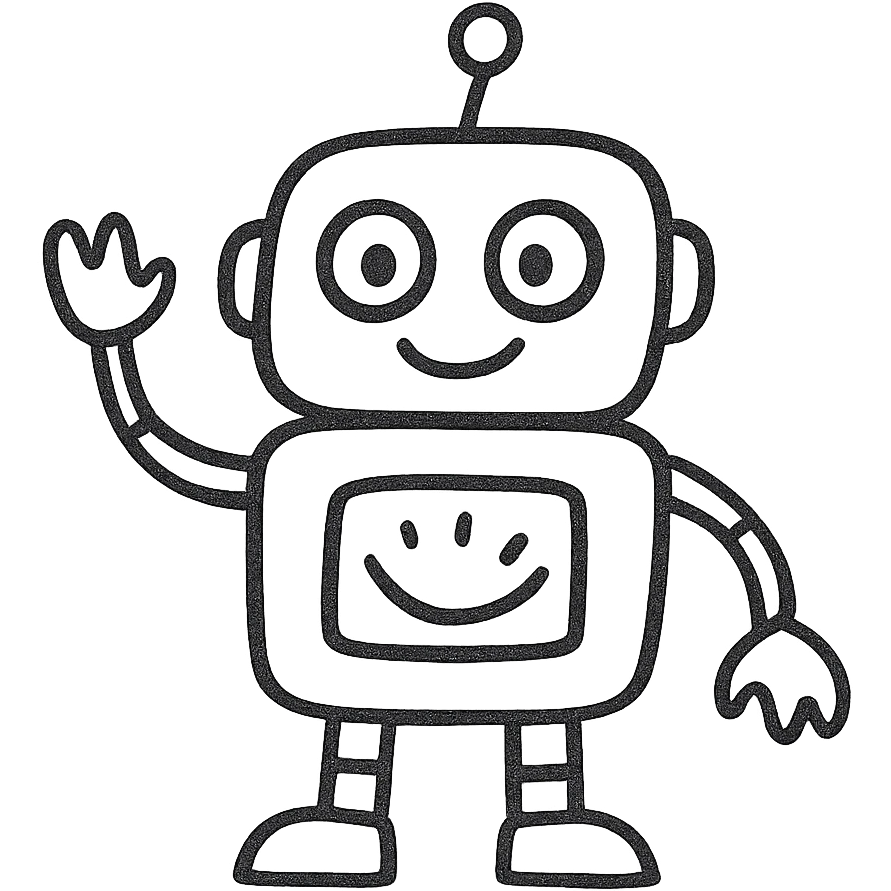 playful robot character with hand-drawn black outline emoji
