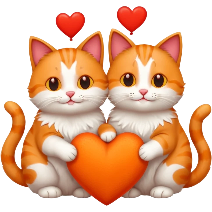 two happy cats in love surrounded by hearts emoji