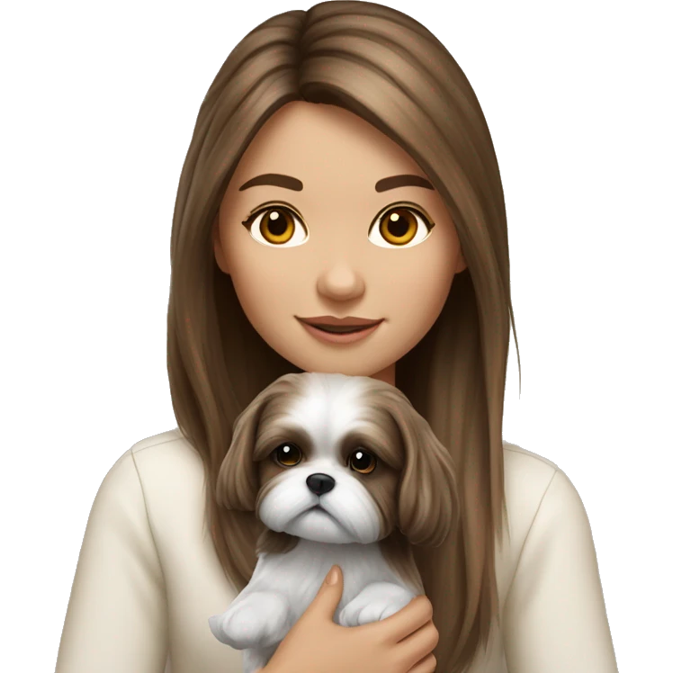 Realistic Brunette long hair light skin girl with shi tzu puppy emoji