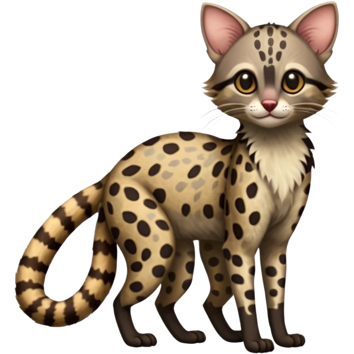 Margay-Lykoi-Genet-fusion-hybrid-animal-creature, full body emoji