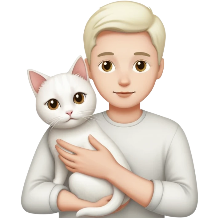 A man and a woman holding a white cat emoji