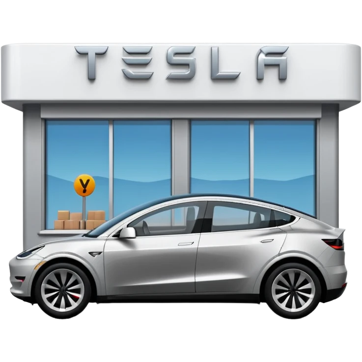 A Tesla Model Y parallel parking in front of a store, from above emoji