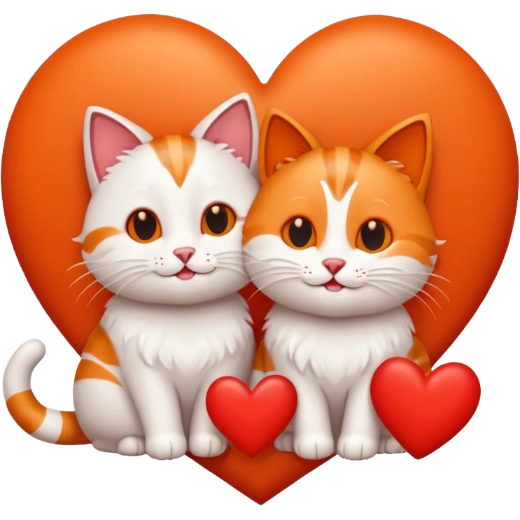 two happy cats in love surrounded by hearts emoji