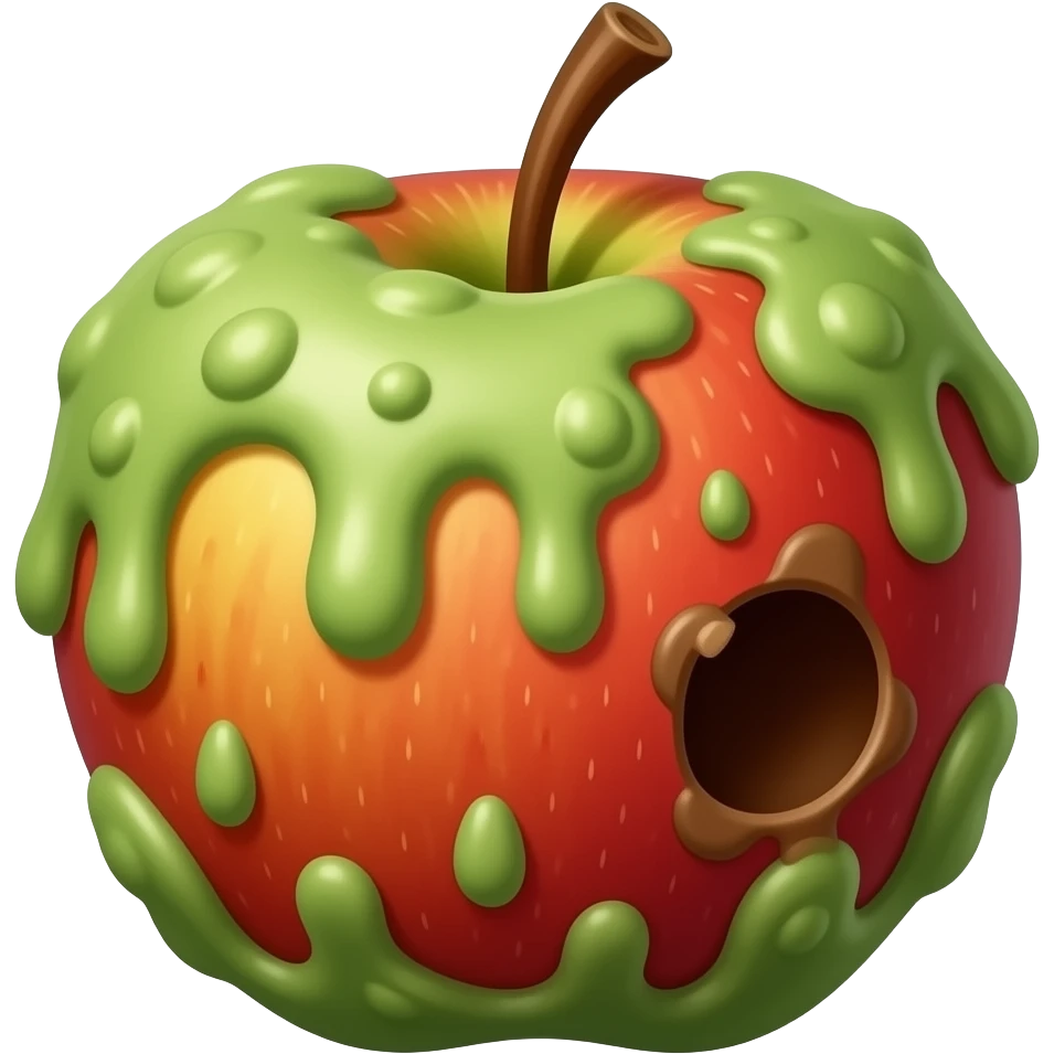 moldy rotten apple. molds should be green and cartoonish. no face emoji