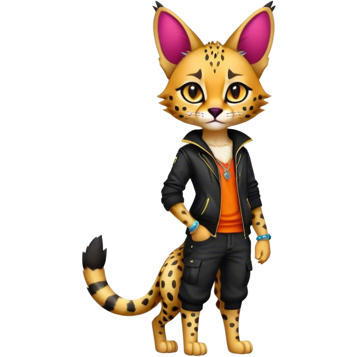 Epic Edgy Cute Vibrant Colorful Serval-Vernid full body emoji