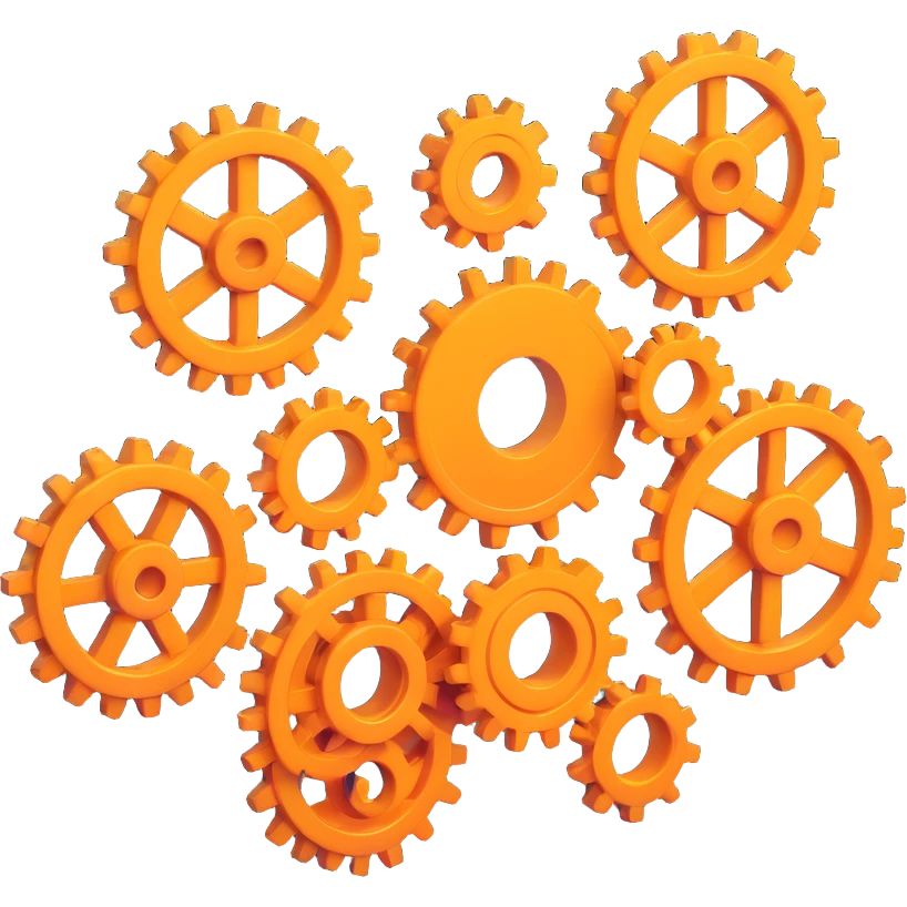3D style icon of cogs only, no computer, square proportions, modern and dimensional, suitable for a tech interface emoji