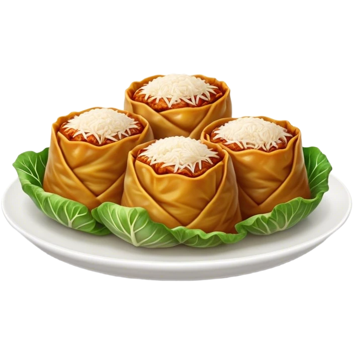 Cinematic Realistic Go≈ÇƒÖbki Dish Emoji, featuring cabbage rolls stuffed with rice and meat rendered with lifelike detail and inviting, homey lighting. emoji
