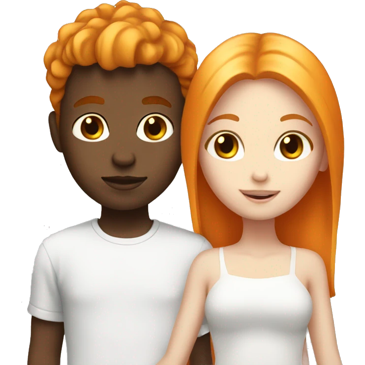 Orange hair girl  with white skin holding a blonde boy emoji