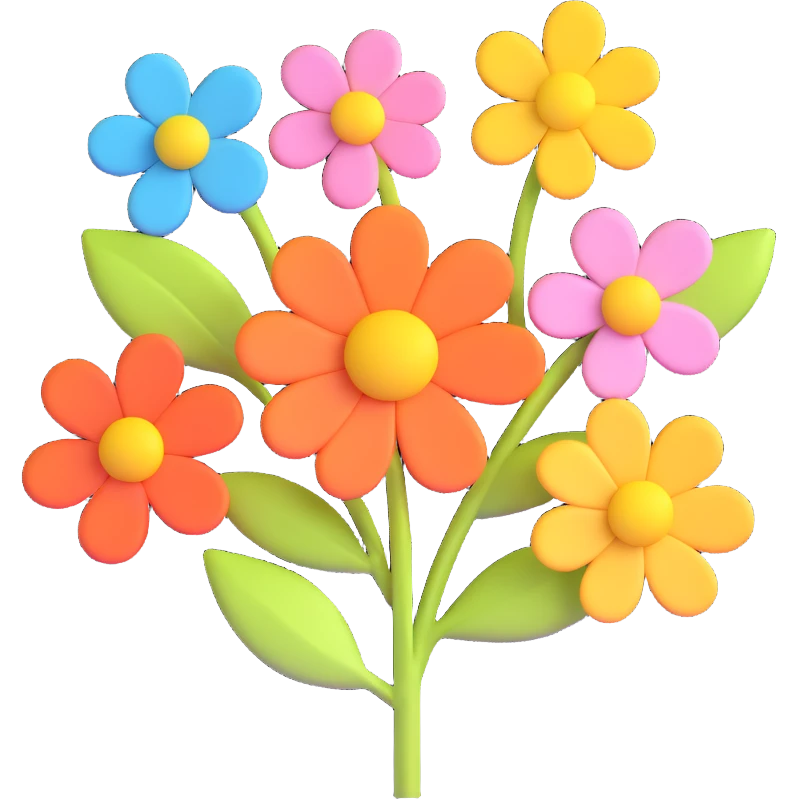 charming 3D flower, gentle colors, playful and cute, no black outline emoji