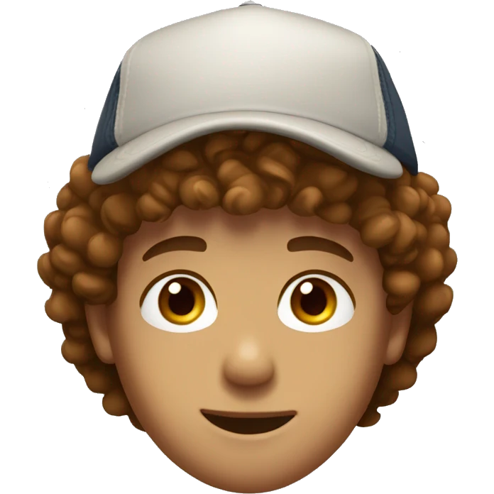 boy with brown curly hair freckles and trucker hat brown eyes emoji
