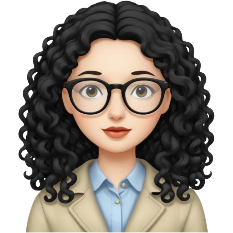 Pale girl with long black curly wavy hair wearing glasses  emoji