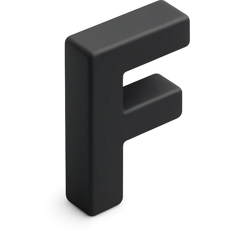 bold and clear letter F in 3D black style emoji