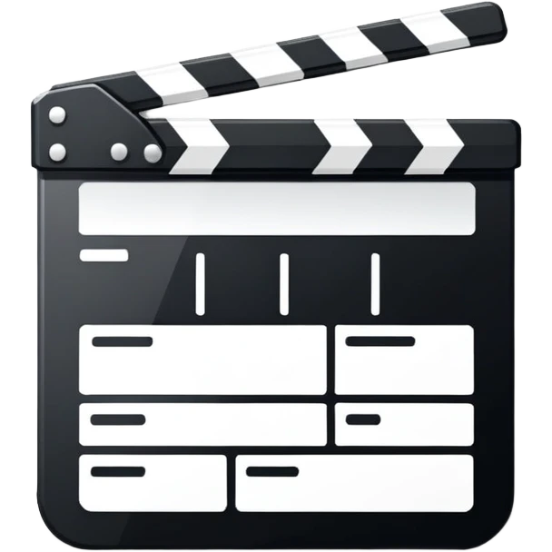 super simplified clapperboard icon, abstract geometric shape, minimal black strokes emoji