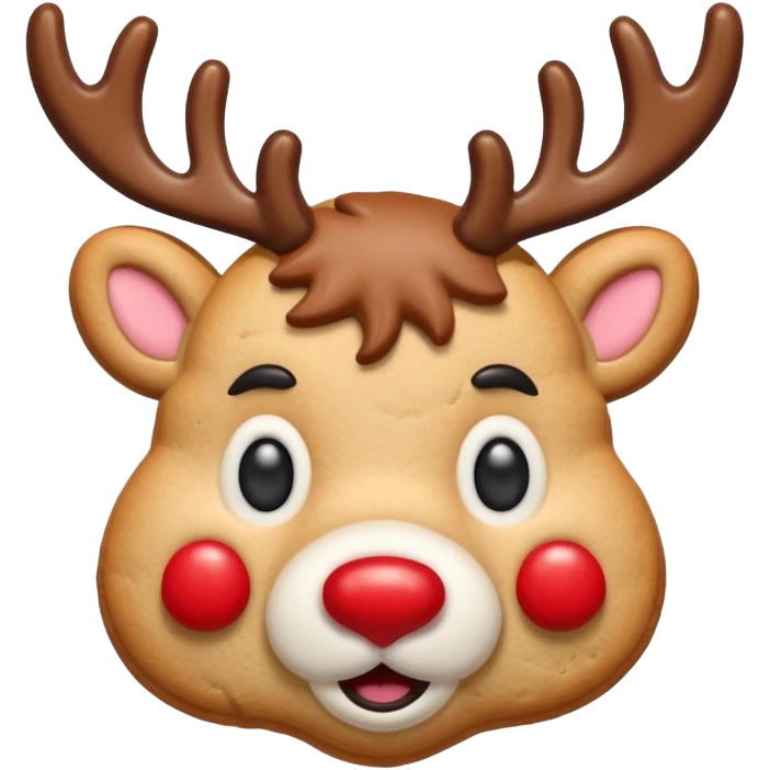 reindeer head shape cookie, no eyes, only have red nose on face emoji