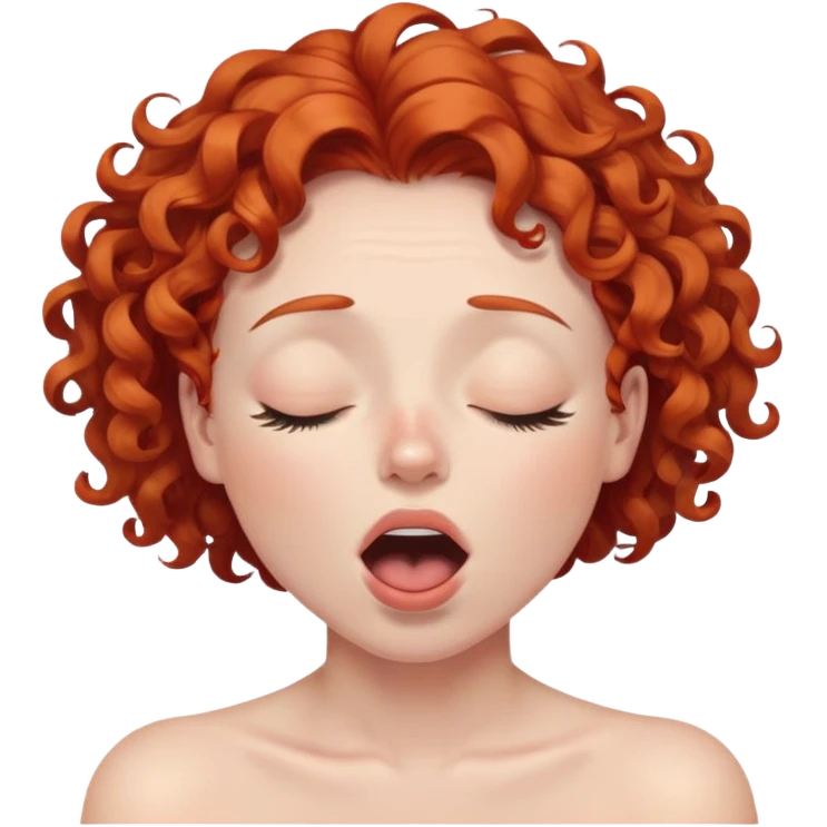 person with curly red hair and downturned eyebrows, eyes closed, mouth open in pleasure emoji