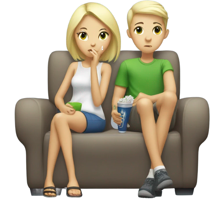 asian girl blonde blue eyed boy and blonde green eyed girl watching tv and smoking emoji